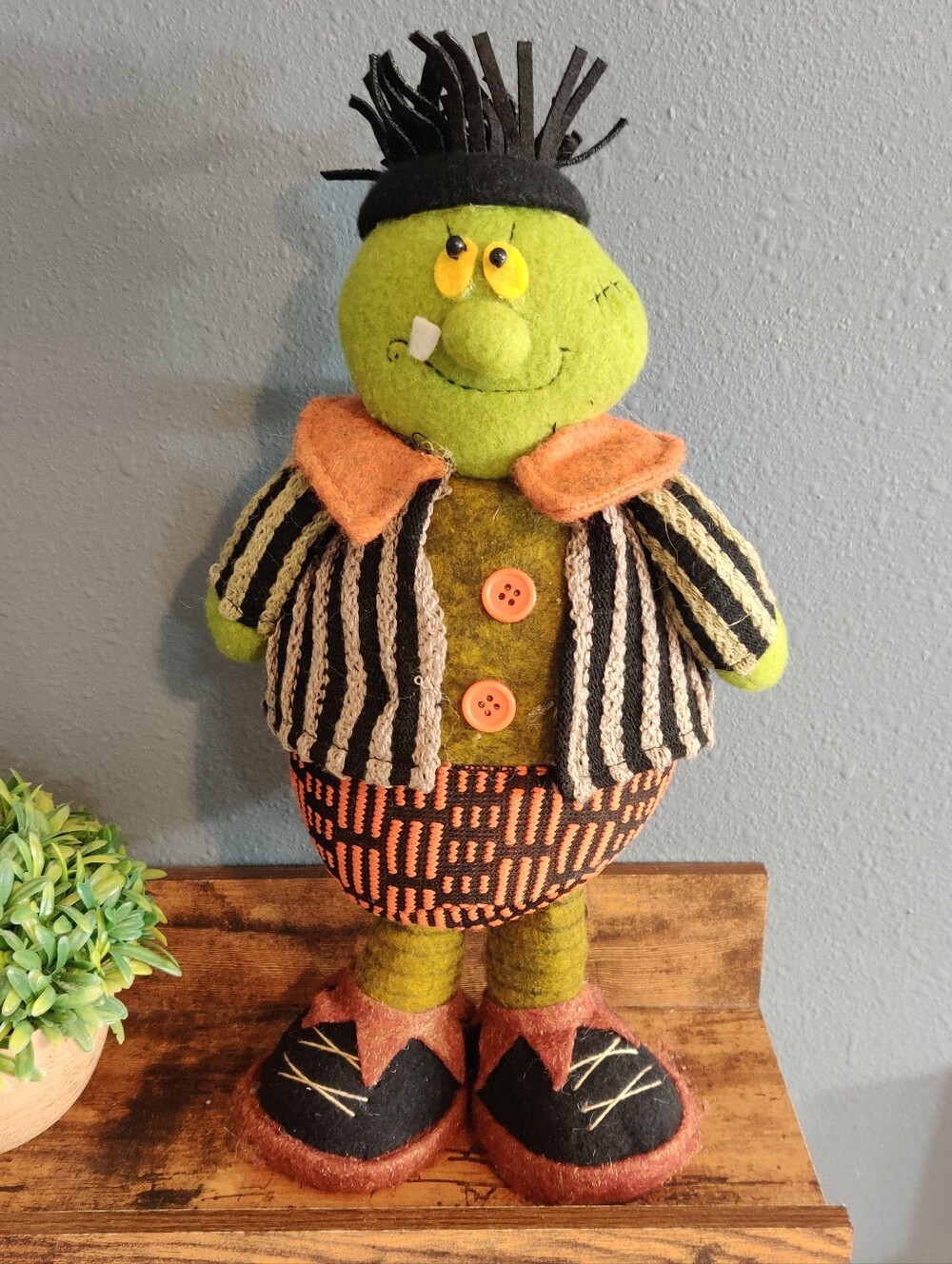 Handmade Frankenstein Halloween Green Monster Stuffed standing plush Doll decor